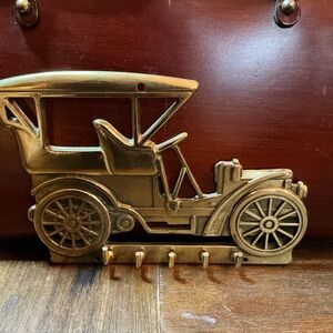 VTG Solid Brass Car Key Holder Antique Automobile Wall Hook, Mid-Century Brass